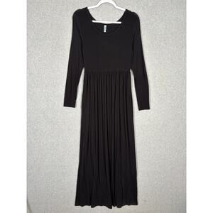 Vishow Dress Medium Black Pleated Flowy Minimalist Lagenlook Basic Modest Witchy